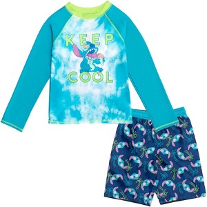 Disney Junior Surfboard UPF 50+ Rash Guard and Swim Trunks Outfit Set Little Kid to Big Kid - 1 of 4