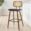 Bekrvio 26" Mid Century Modern Counter Height Bar Stools - Rattan Cane Back, Wood, PU Leather Upholstered for Kitchen Island Dining - 3 of 4