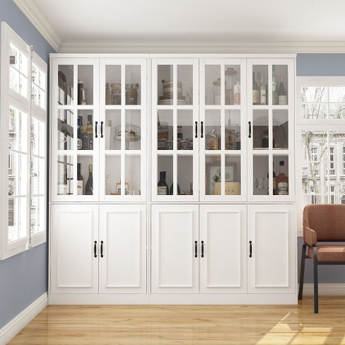 Famapy 78.7 W Large Storage Cabinet Display Bookcase With Glass Doors Modular Bookshelf White