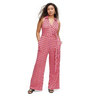 Women's Collared Sleeveless Pink Modern Geo Jumpsuit - DVF for Target S