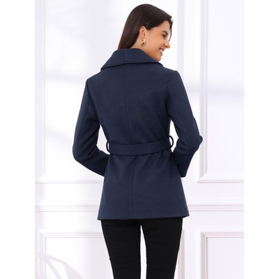 Женские куртки INSPIRE CHIC Women's Winter Single Breasted Shawl Collar Outerwear Pea Trench Coats with Belt X-Small Dark Blue — фото 3