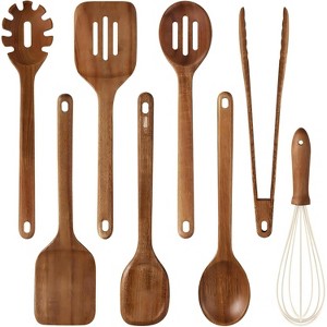 Attop Wooden kitchen Utensils Set, Acacia Wood 8pcs Cooking Utensil Set for Nonstick Cookware - 1 of 4