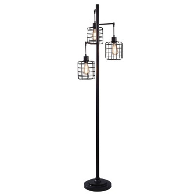 Edison Black Industrial Steel Floor Lamp with Drum Shade