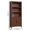 71" Bookcase with Door & 5 Tier Open Shelf Storage, Wooden Farmhouse Rustic Vintage Etagere Bookshelf Cabinet for Office, Living Room, Bed Room, Brown - 2 of 4