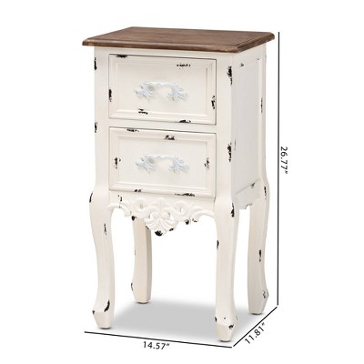 Walnut Brown & Antique White 2-Drawer Mid-Century Nightstand