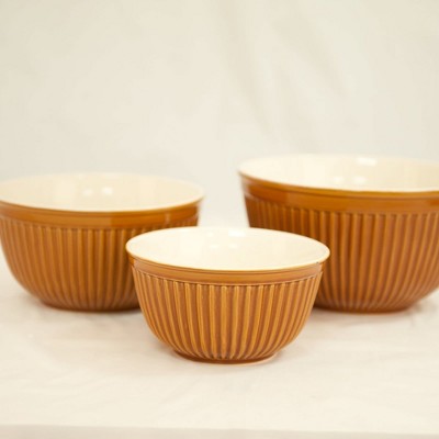 Omniware Simsbury Mixing Bowls, Set of 3 - Nesting Stoneware Bowls for Baking & Cooking - 30 oz, 75 oz, 112 oz - Dishwasher Safe (Honey)