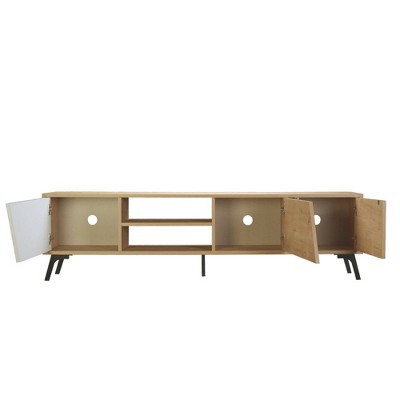 Light Oak and Black TV Stand with Storage Cabinets for 70" TVs