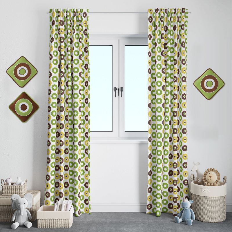 Bacati - Mod Dots Stripes, Green/Yellow/Beige/Brown Dots Curtain Panel, 3 of 5