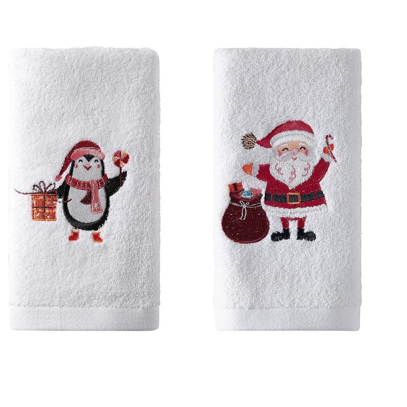 Kate Aurora 2 Piece Christmas Penguin & Santa Claus Embroidered Cotton Hand Towel Set, 1 of 3