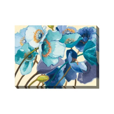 Cottage Garden West of The Wind Breezy Blues Blue, Orange, Green 40 x 30 Inch Waterproof Gallery Wrapped Canvas, Outdoor Garden, Yard, Patio All