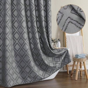 Extra Long 96 Inch Grey Shower Curtain, Boho Fabric with 12 Hooks, Modern Geometric Design - 1 of 4