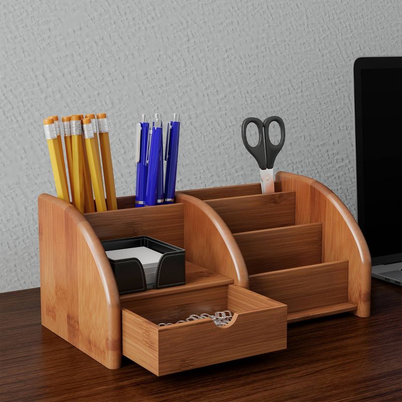Bamboo Desk Organizer with 5 Compartments - Hastings Home, 4 of 5