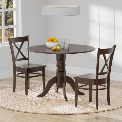 Glenwillow Home 42" Round Double Drop-Leaf Dining Table + Cross Back Dining Chairs Dining Set