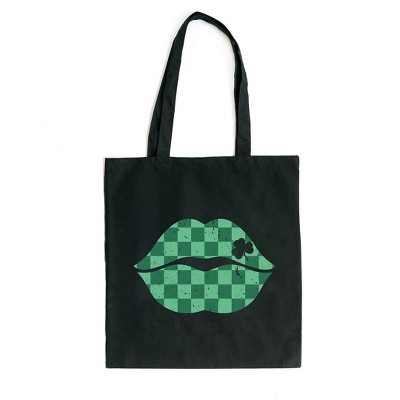City Creek Prints St Patty's Lips Canvas Tote Bag - 15x16 - Black
