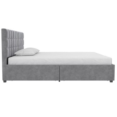 King Light Gray Velvet Upholstered Bed with Storage Drawers