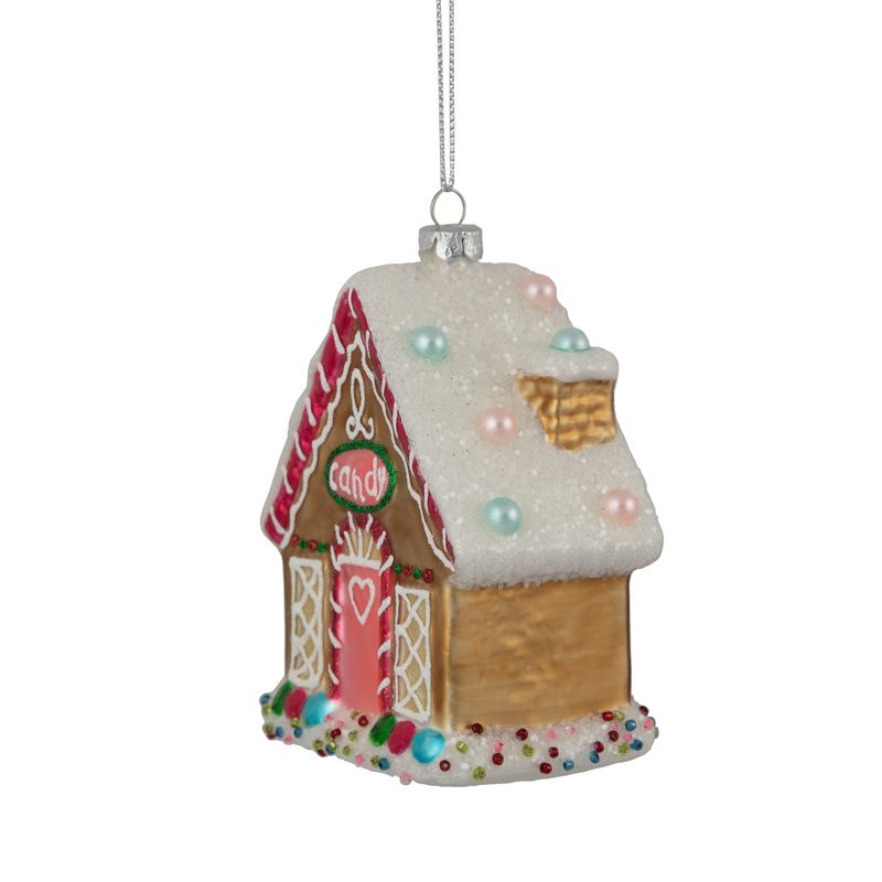 Northlight 4.5" Glittered Gingerbread House Glass Christmas Ornament, 5 of 7