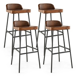 Tangkula Set of 4 Industrial 29" Bar Stool Bar Height Saddle Seat Kitchen Stool Low Back - 1 of 4