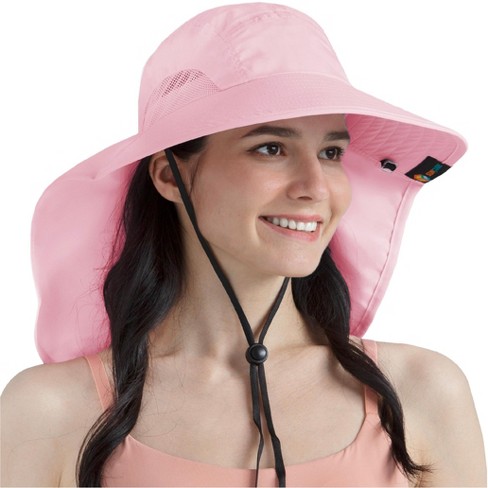 SUN CUBE Wide Brim Sun Hat with Neck Flap, UPF50+ Hiking Safari Fishing Hat  for Men Women, Sun Protection Beach Hat (Pink)