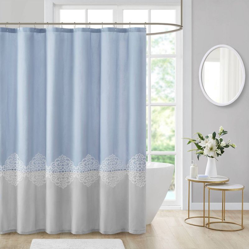 72"x72" Arabella Pieced and Embroidered Shower Curtain - Madison Park, 1 of 7