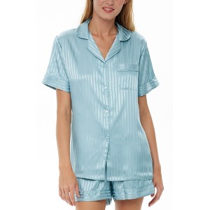 ADR Women's Classic Satin Pajamas Set with Pockets, Short Sleeve PJs - 1 of 4
