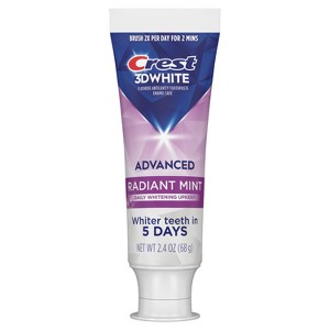 Crest 3D White Advanced Teeth Whitening Toothpaste, Radiant Mint - Trial Size - 2.4oz - 1 of 4