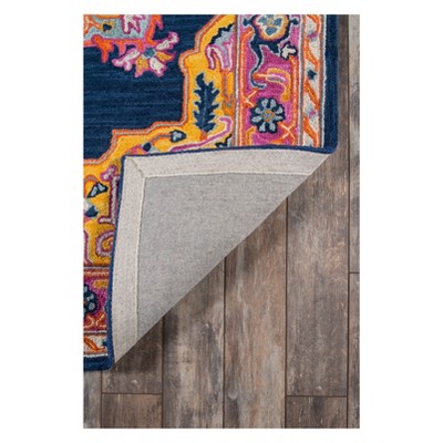 Navy and Pink Hand Tufted Wool Runner Rug