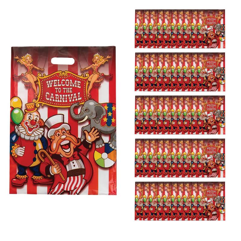 Fun Express 12 1/2" x 17" Bulk 50 Pc. Plastic Under the Big Top Treat Bags
