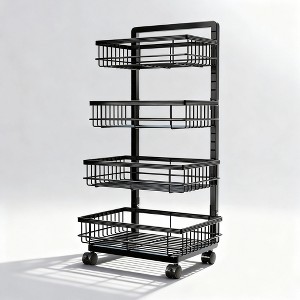 Fortune Candy Adjustable 4 Tier Metal Storage Cart with Wheels, Lockable Rolling Organizer for Kitchen, Pantry, Bathroom, or Office - 1 of 4