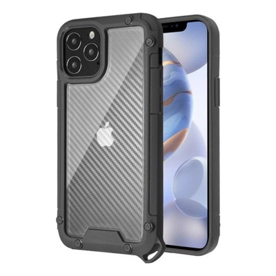 Asmyna Carbon Fiber Dual Layer Hybrid PC/TPU Rubber Transparent Case Cover Compatible With Apple iPhone 12 Series