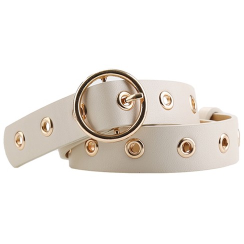 Unique Bargains Womens Leather Belt Studded Grommet With Circle Metal Buckle For Jeans Dress Pants 1 Pc Beige Up To 35 Inches Target