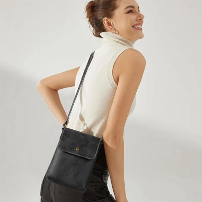 FATMOON Women's PU Leather Mini Vertical Crossbody Bag with Phone Pocket, Coin Purse, and Key Holder - Retro Soft and Lightweight Bag