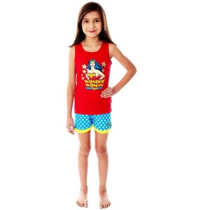 DC Comics Girls Wonder Woman Pajamas Tank Top And Shorts Pajama Set WW Logo - 1 of 4