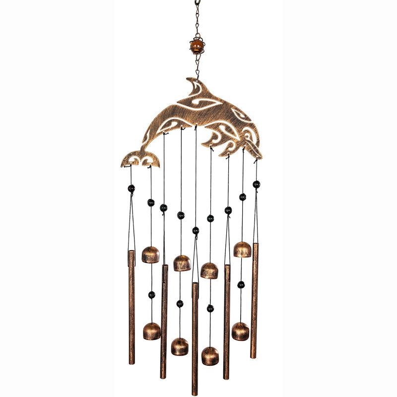 VP Home 28.5" H Iron Dolphin Rustic Copper Wind Chimes for Outside, Brown, 5 of 6