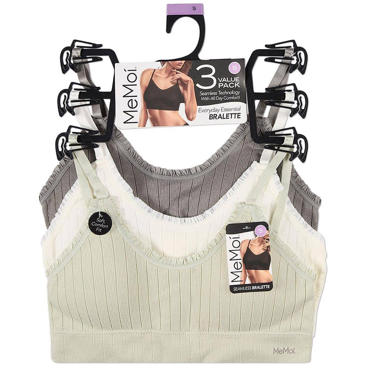 Memoi 3 Pack Women's Seamless Ribbed Ruffle-Trim Tag-Free Padded Bras - thumbnail 7