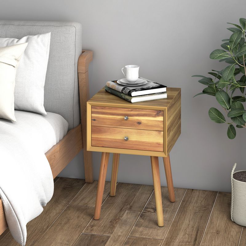 Costway 2PCS Wooden Nightstand Mid-Century End Side Table W/2 Storage Drawers, 2 of 14