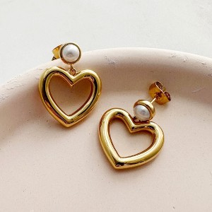 Hailey Heart Hoops in Gold, Rose Gold, Silver - Honeycat - 1 of 4