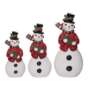 Transpac Dolomite Vintage Snowman Set of 3 Christmas Decorative Objects for Festive Holiday Decor - 1 of 3