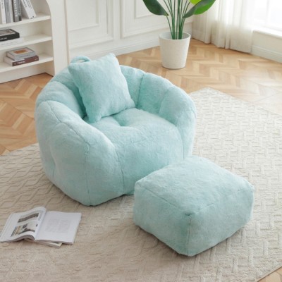 Oversized Bean Bag Chair with Footstool, Big Comfy Floor Sofa for Adults & Kids, Stuffed Lounge Seat for Bedroom or Living Room-The Pop Home
