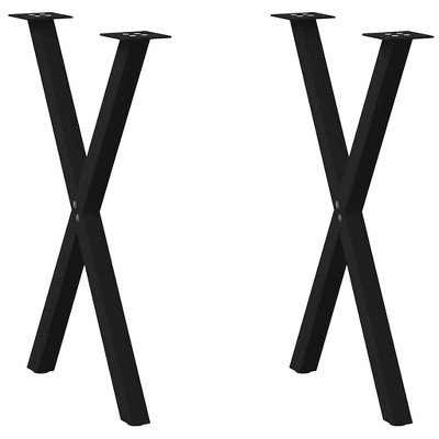 vidaXL Dining Table Legs - X-Shaped Black Steel 23.6" x(28.3"-28.7") with Adjustable Foot Levelers for Custom Furniture Assembly