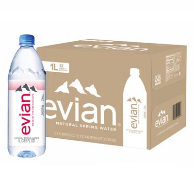 Evian Natural Spring Water - 1 L/33.8 Fl Oz Bottle (Pack of 12)