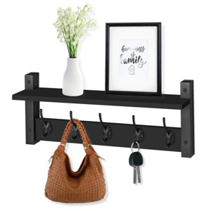 Sorbus 24 Inch Floating Wall Shelf with 5 Heavy Duty Hooks – for Entryway, Bathroom, Bedroom, Kitchen, or Mudroom - 1 of 4