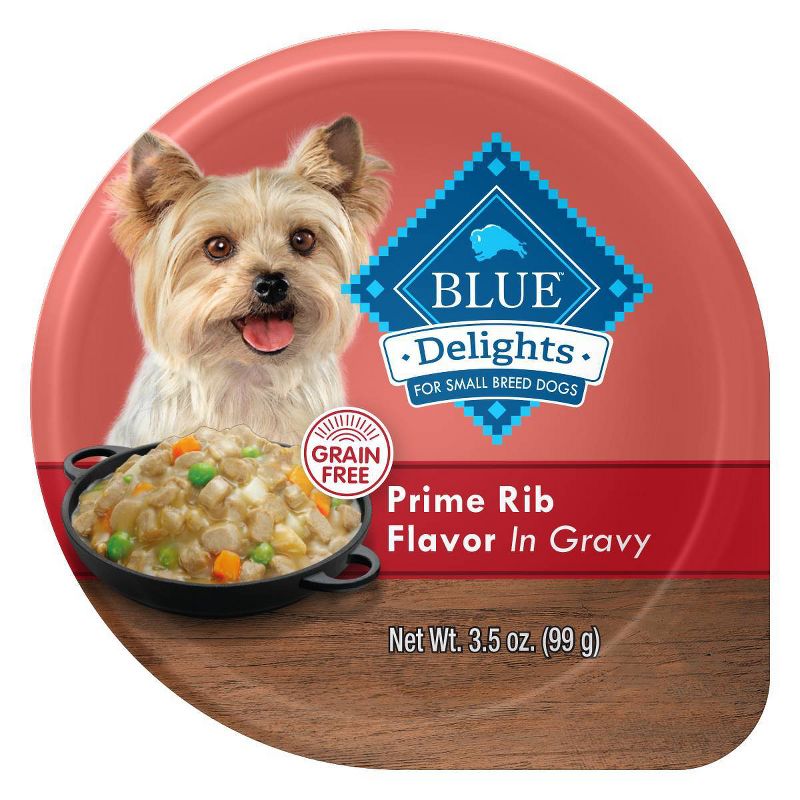 Blue Buffalo Delights Natural Adult Small Breed Wet Dog Food Cup Prime Rib Beef Flavor in Hearty Gravy - 3.5oz, 1 of 7