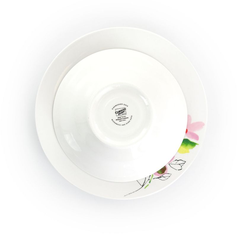 Gibson Home Vineyard Rose 12 Piece Round Fine Ceramic Dinnerware Set in White, 3 of 11