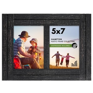 Americanflat Collage Picture Frame in with Two  Displays Textured Wood and Polished Glass for Wall and Tabletop - Charcoal 5" x 7" - 1 of 4