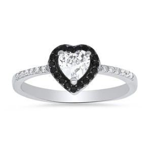 Sterling Silver Heart-cut CZ Halo Ring - 1 of 3