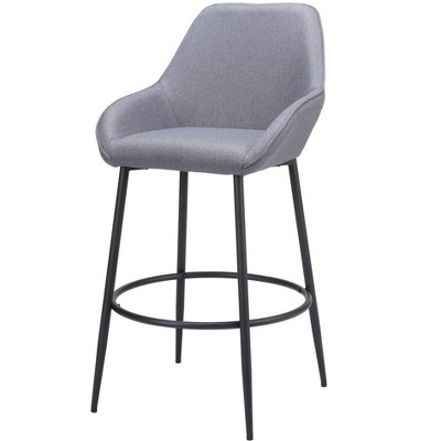 HomeRoots Set of Two 30" Gray And Black Fabric And Steel Bar Height Bar Chairs