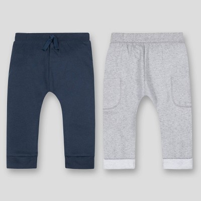 Lamaze Baby Boys' 2pk Organic Cotton Solid Pull-On Harem Pants - Navy Blue/Gray 9M
