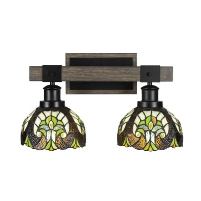 Toltec Lighting Tacoma 2 - Light Vanity in  Black/Painted Wood with 7" Ivory Cypress Art Glass Shade