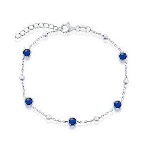 Bella Silver Sterling Silver, Bezel-Set CZ & Bead Bracelet - Sapphire - Blue - 7+1 Inch - 1 of 3