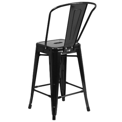Emma and Oliver 24" Black Metal Indoor-Outdoor Counter Height Stools, Set of 4